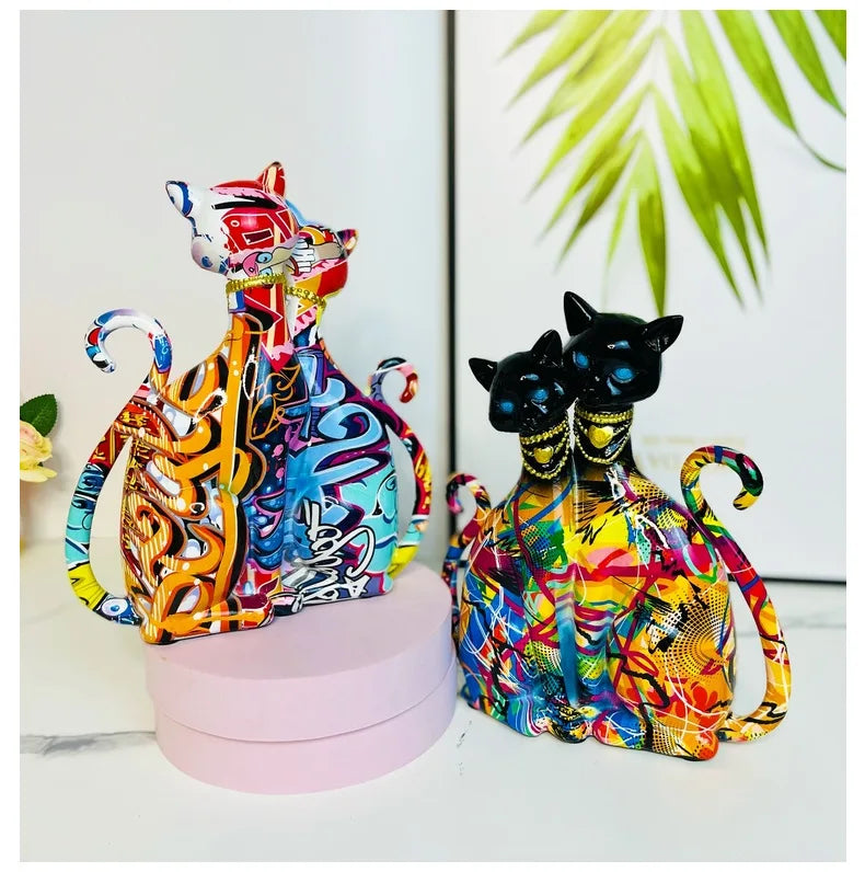 Double Sculpture de Chats Graffitis Mignons