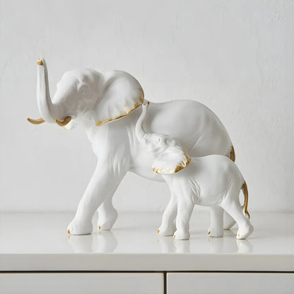 Sculpture Mère et Enfant Éléphant Finition Dorée