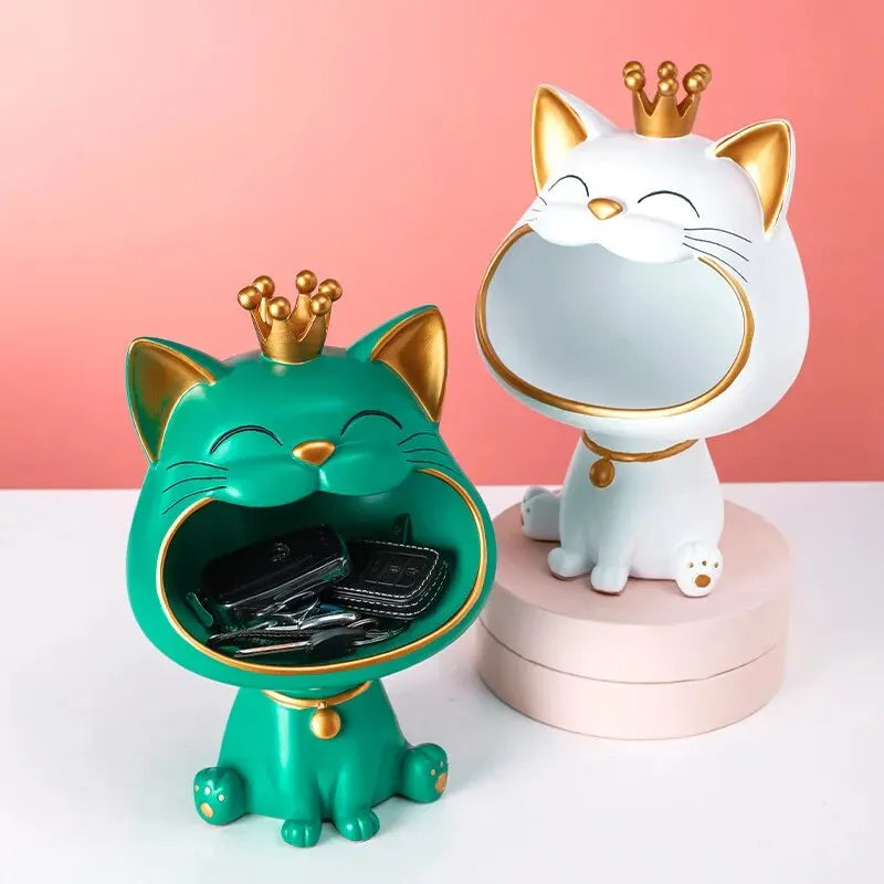 Statue de Rangement Nordic Lucky Cat avec Couronne