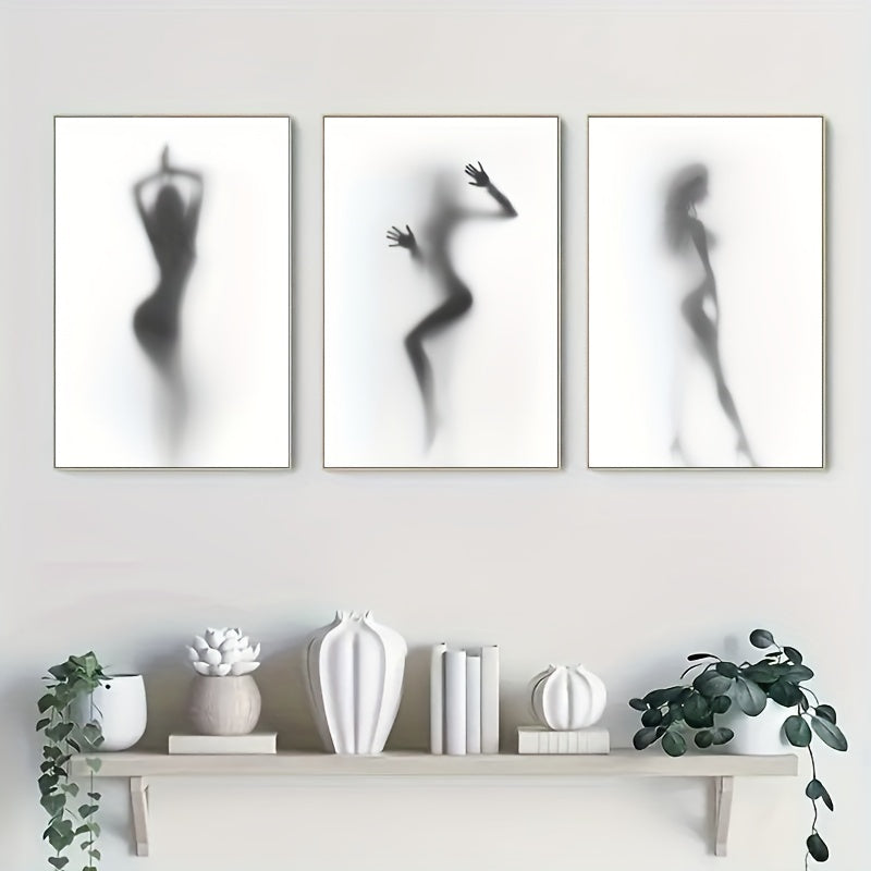 Ensemble de 3 Silhouettes Brumeuses de Douche - Noir et Blanc