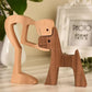 Statue en Bois Sculpté - Homme Embrassant un Chiot