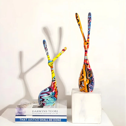 Sculpture de Lapin Abstraite Multicolore Fabriquée à la Main