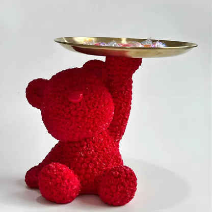 Jolie Sculpture Porte-Plateau - Ours en Peluche Rose