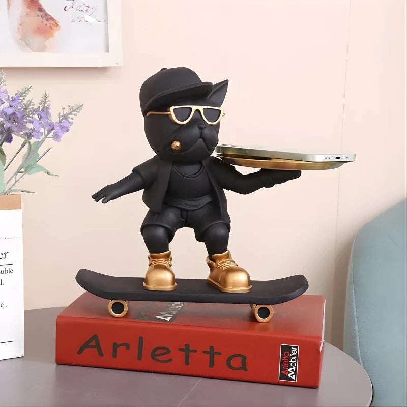 Sculpture Amusante - Support de Plateau Chien Skateur