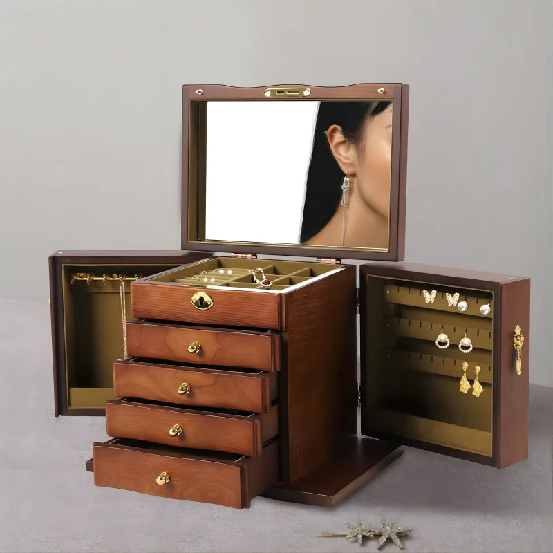 Boîte à Bijoux avec 5 tiroirs en Bois + miroir