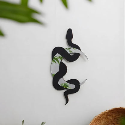 Décoration Murale Miroir - Serpent Noir et Croissant de Lune