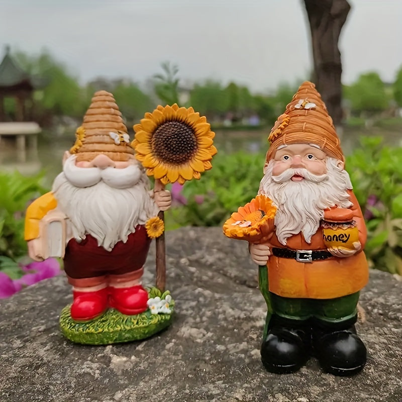 Statue Drôle de Nain de Jardin avec Miel de Tournesol - Décoration de Jardin