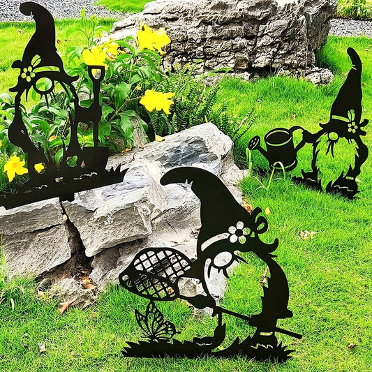 Ensemble de Nains de Jardin en Acier Noir - Décoration de Jardin